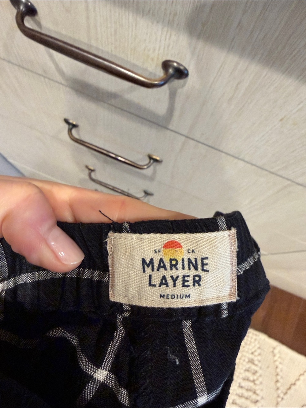 Marine Layer Black Windowpane Elastic Waist Pants - Picture 2 of 3